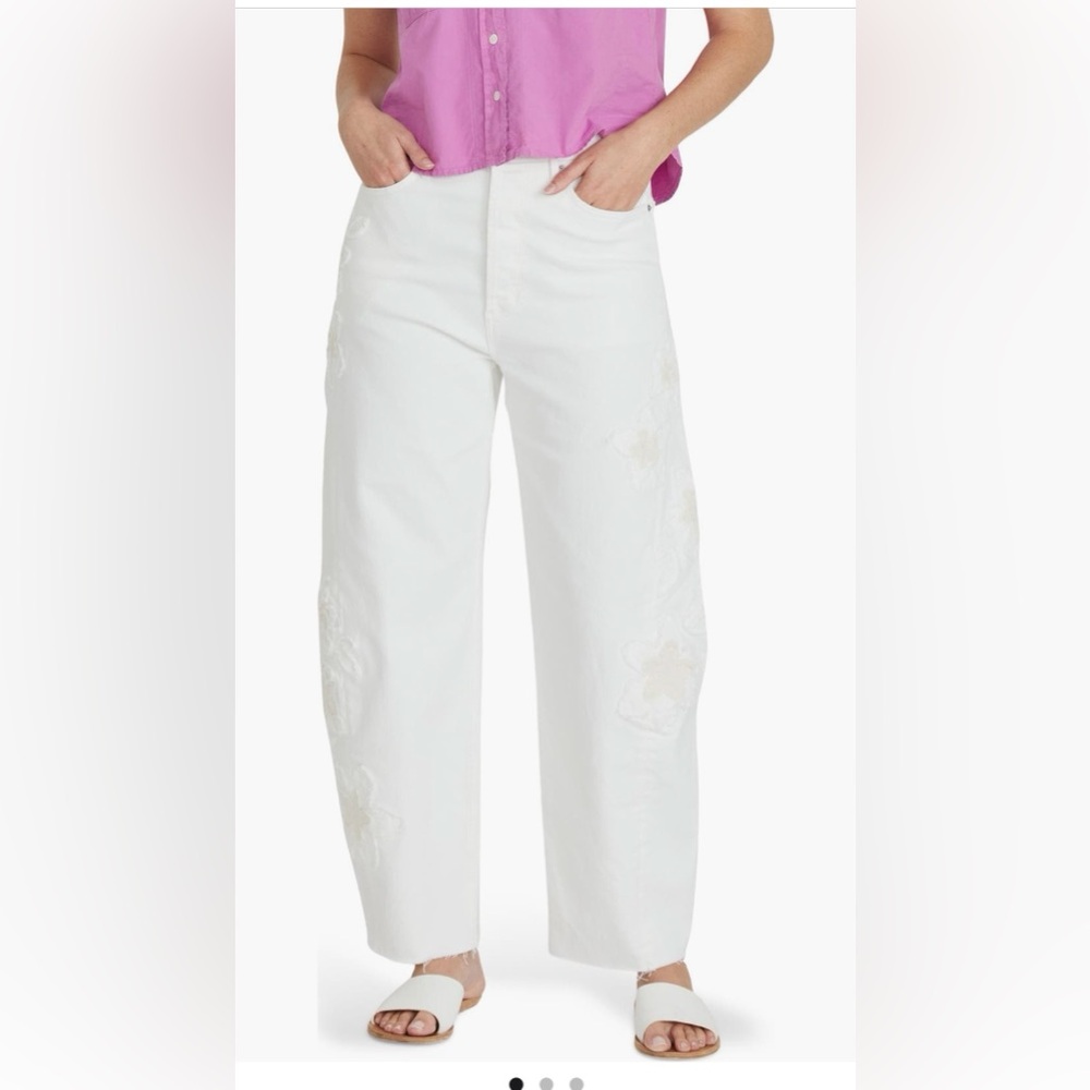 NWT Free People x Driftwood Parker Barrel Jeans Patchwork Petunia Floral Sz 33 - Picture 4 of 13